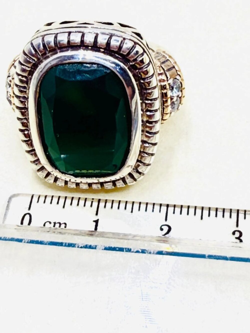 Vintage 14K Gold Sterling Silver Green Onyx Statement Ring Size 7 - Picture 8 of 10